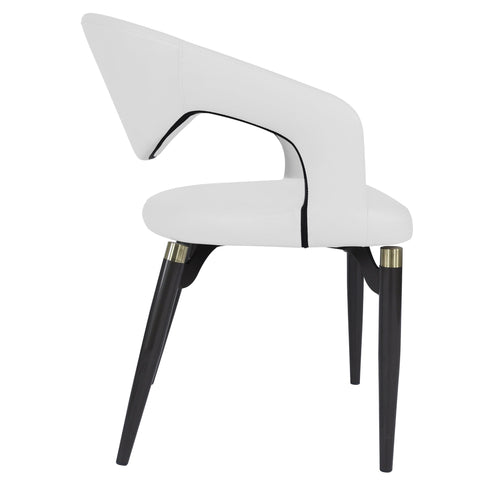 Entice Dining Chairs Upholstered Leather Seat and Curved Back in Black Iron Legs