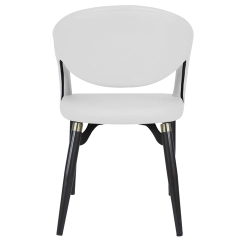 Entice Dining Chairs Upholstered Leather Seat and Curved Back in Black Iron Legs