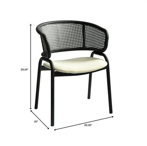 Ervilla Dining Armchair with Black Steel Legs and Black Wicker Back Set of 2