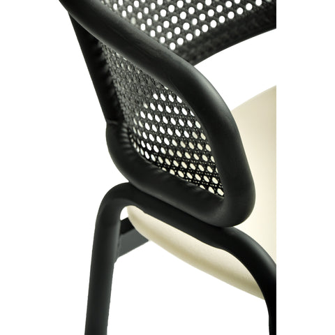 Ervilla Dining Armchair with White/Black Steel Legs and Black/Brown Wicker Back