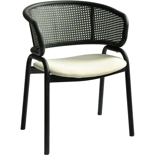 Ervilla Dining Armchair with White/Black Steel Legs and Black/Brown Wicker Back