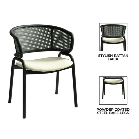 Ervilla Dining Armchair with White/Black Steel Legs and Black/Brown Wicker Back