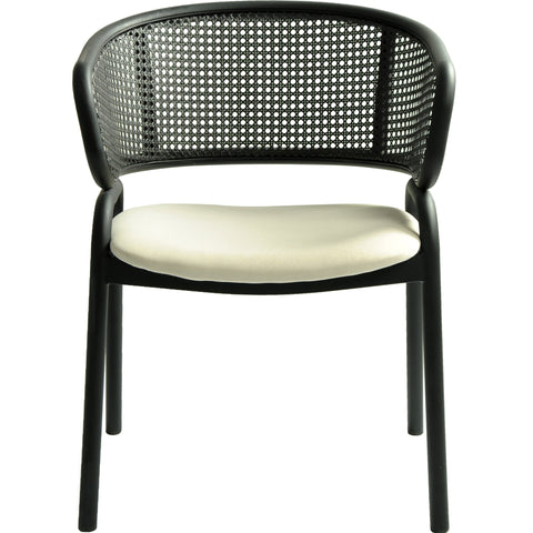 Ervilla Dining Armchair with White/Black Steel Legs and Black/Brown Wicker Back