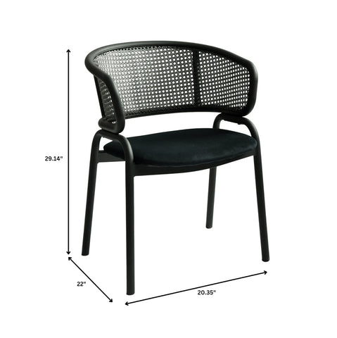 Ervilla Dining Armchair with Black Steel Legs and Black Wicker Back Set of 2