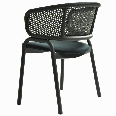 Ervilla Dining Armchair with Black Steel Legs and Black Wicker Back Set of 2