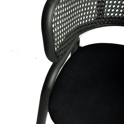 Ervilla Dining Armchair with White/Black Steel Legs and Black/Brown Wicker Back