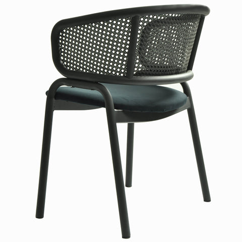 Ervilla Dining Armchair with White/Black Steel Legs and Black/Brown Wicker Back