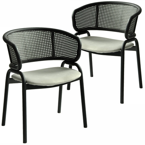 Ervilla Dining Armchair with Black Steel Legs and Black Wicker Back Set of 2