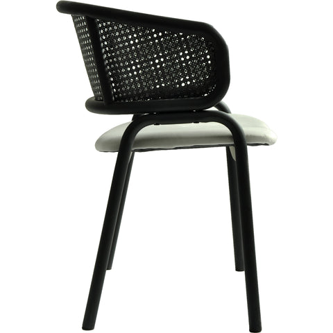 Ervilla Dining Armchair with Black Steel Legs and Black Wicker Back Set of 2