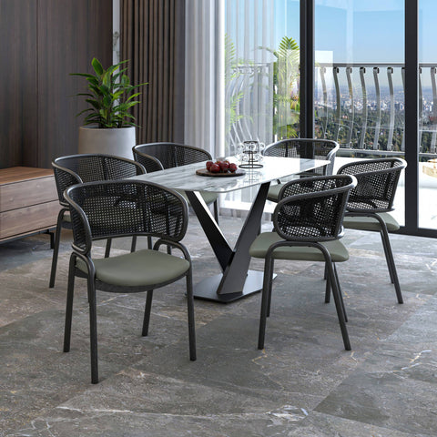 Ervilla Dining Armchair with Black Steel Legs and Black Wicker Back Set of 4