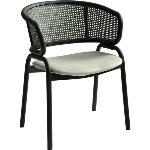 Ervilla Dining Armchair with White/Black Steel Legs and Black/Brown Wicker Back