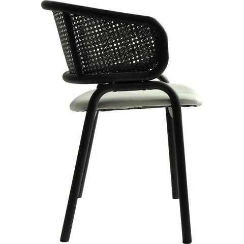 Ervilla Dining Armchair with White/Black Steel Legs and Black/Brown Wicker Back