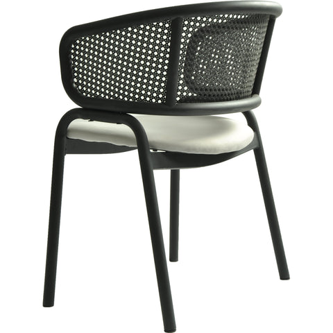 Ervilla Dining Armchair with White/Black Steel Legs and Black/Brown Wicker Back