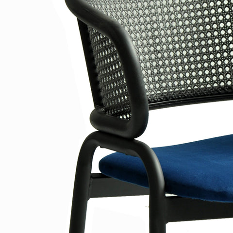 Ervilla Dining Armchair with Black Steel Legs and Black Wicker Back Set of 2