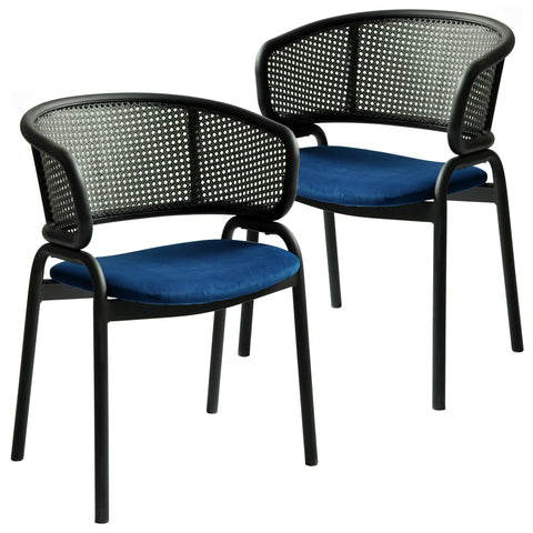 Ervilla Dining Armchair with Black Steel Legs and Black Wicker Back Set of 2