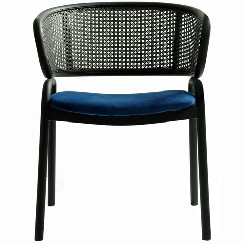 Ervilla Dining Armchair with White/Black Steel Legs and Black/Brown Wicker Back