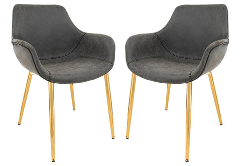 Markley Modern Leather Dining Arm Chair With Gold Metal Legs Set of 2