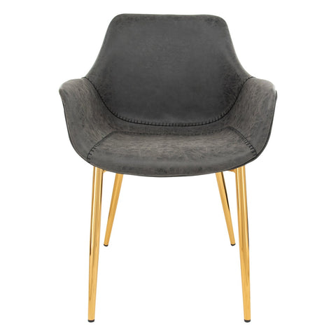 Markley Modern Leather Dining Arm Chair With Gold Metal Legs Set of 4