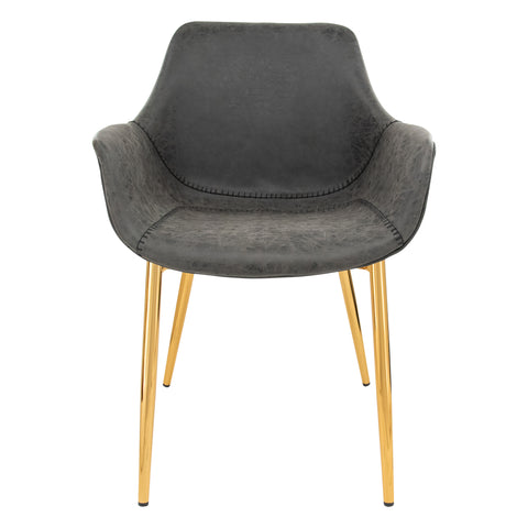 Markley Modern Leather Dining Arm Chair With Metal Legs