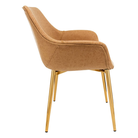 Markley Modern Leather Dining Arm Chair With Gold Metal Legs Set of 2