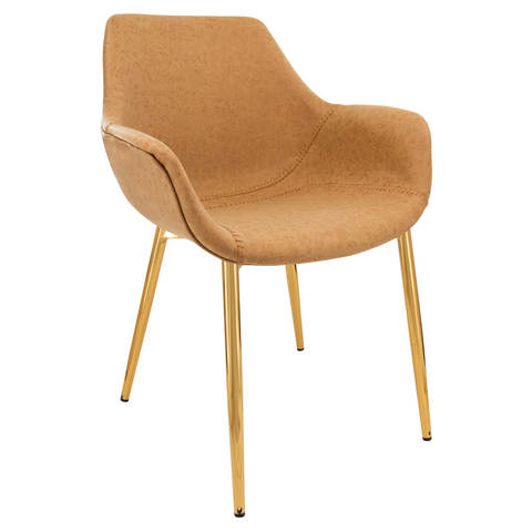 Markley Modern Leather Dining Arm Chair With Gold Metal Legs Set of 4