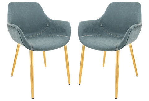 Markley Modern Leather Dining Arm Chair With Gold Metal Legs Set of 2