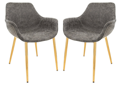 Markley Modern Leather Dining Arm Chair With Gold Metal Legs Set of 2