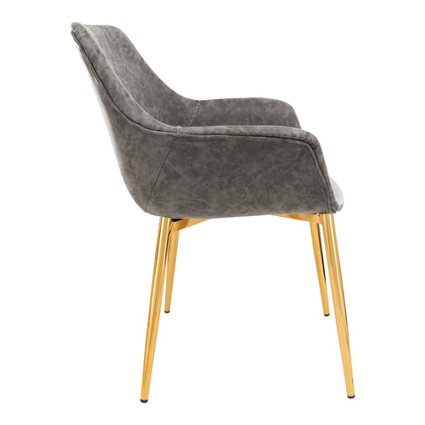 Markley Modern Leather Dining Arm Chair With Gold Metal Legs Set of 4