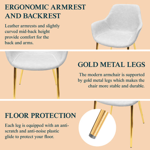 Markley Modern Leather Dining Arm Chair With Gold Metal Legs Set of 4