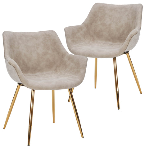 Markley Modern Leather Dining Arm Chair With Gold Metal Legs Set of 2