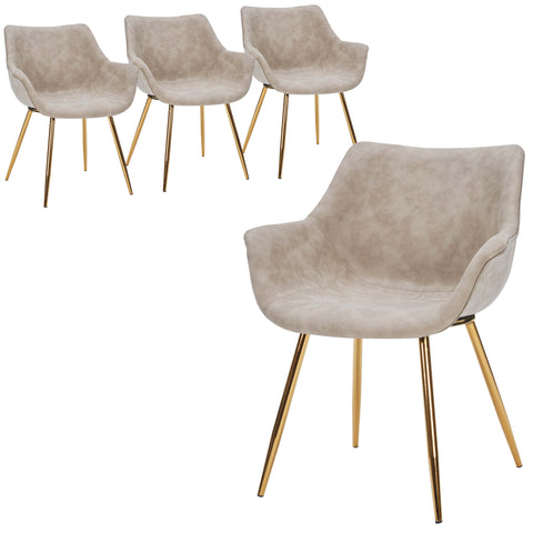 Markley Modern Leather Dining Arm Chair With Gold Metal Legs Set of 4