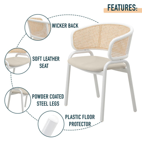 Ervilla Modern Dining Chair with White Frame and Steel Legs