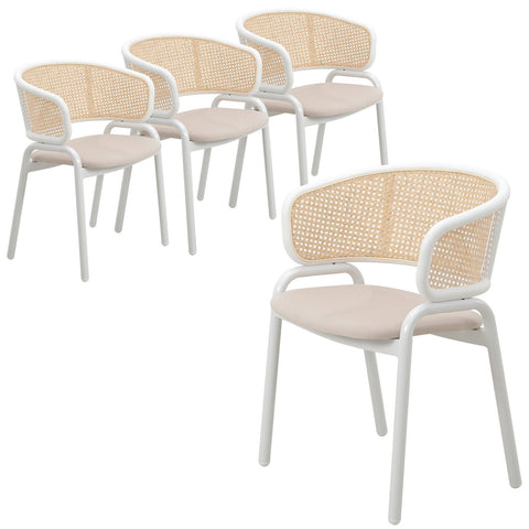 Ervilla Modern Dining Armchair with White Powder Coated Steel Legs and Wicker Back Set of 4