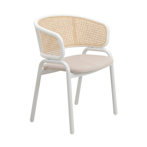 Ervilla Modern Dining Armchair with White Powder Coated Steel Legs and Wicker Back Set of 4