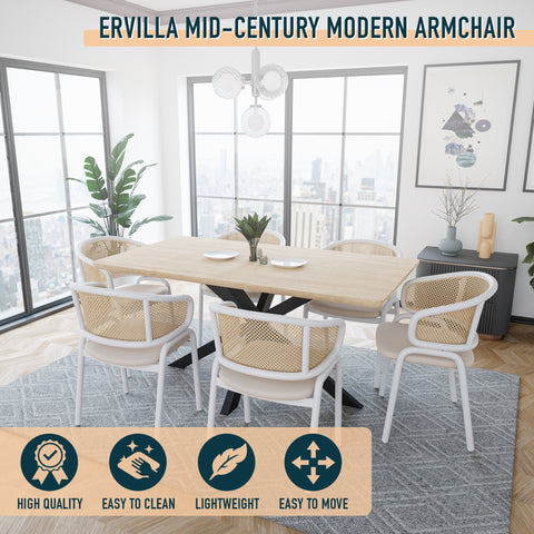 Ervilla Dining Armchair with White/Black Steel Legs and Black/Brown Wicker Back