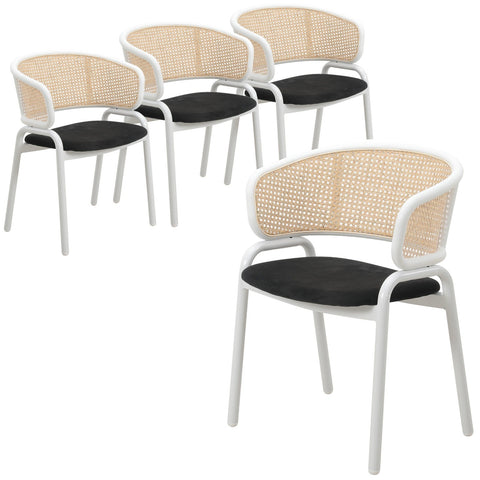 Ervilla Modern Dining Armchair with White Powder Coated Steel Legs and Wicker Back Set of 4