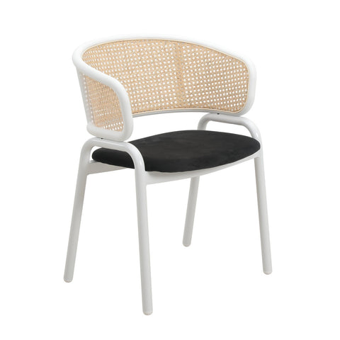 Ervilla Modern Dining Armchair with White Powder Coated Steel Legs and Wicker Back Set of 4