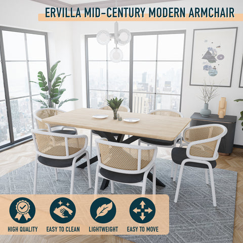 Ervilla Dining Armchair with White/Black Steel Legs and Black/Brown Wicker Back