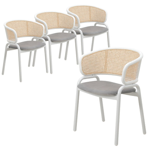 Ervilla Modern Dining Armchair with White Powder Coated Steel Legs and Wicker Back Set of 4