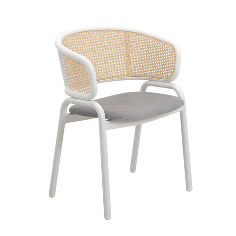 Ervilla Modern Dining Armchair with White Powder Coated Steel Legs and Wicker Back Set of 4