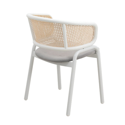 Ervilla Modern Dining Armchair with White Powder Coated Steel Legs and Wicker Back Set of 4