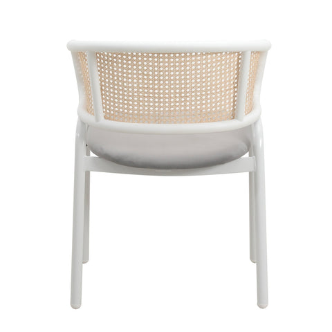 Ervilla Modern Dining Armchair with White Powder Coated Steel Legs and Wicker Back Set of 4