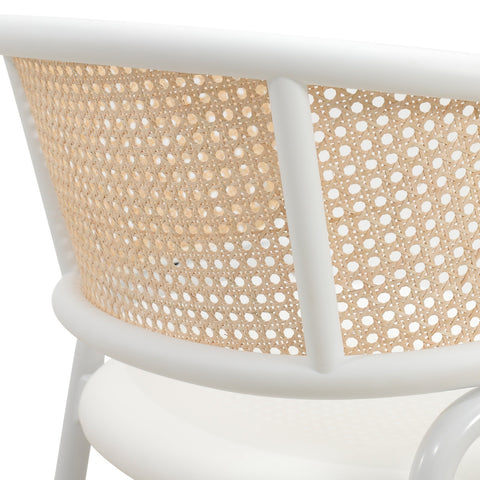 Ervilla Modern Dining Armchair with White Powder Coated Steel Legs and Wicker Back Set of 4