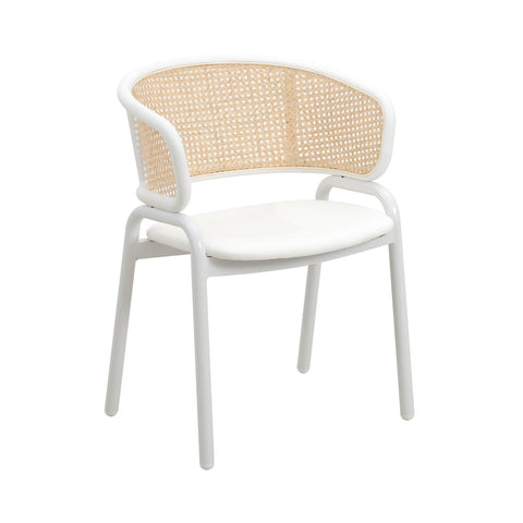 Ervilla Modern Dining Armchair with White Powder Coated Steel Legs and Wicker Back Set of 4