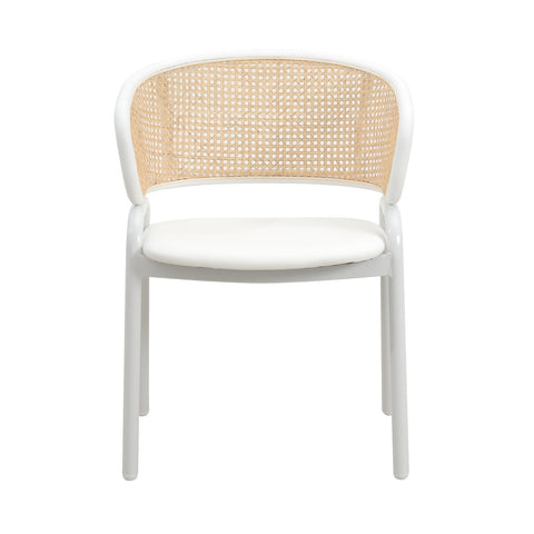 Ervilla Modern Dining Armchair with White Powder Coated Steel Legs and Wicker Back Set of 4