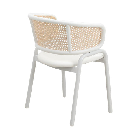 Ervilla Modern Dining Armchair with White Powder Coated Steel Legs and Wicker Back Set of 4