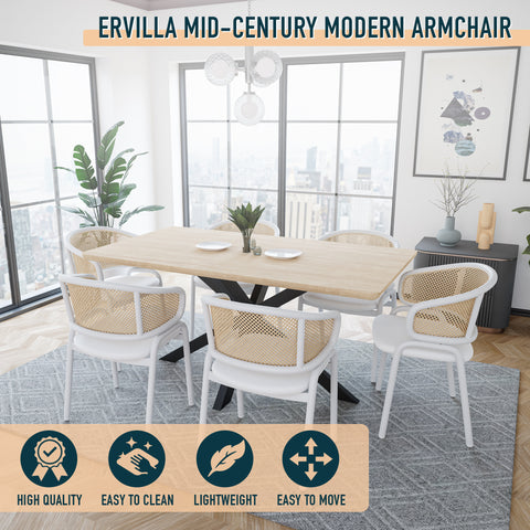 Ervilla Dining Armchair with White/Black Steel Legs and Black/Brown Wicker Back