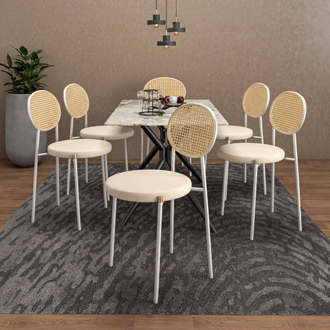 Euston Velvet Dining Chair with Rattan Back and Stainless Steel Legs