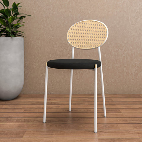 Euston Modern Upholstered Dining Chair with Round Wicker/Velvet Back Style