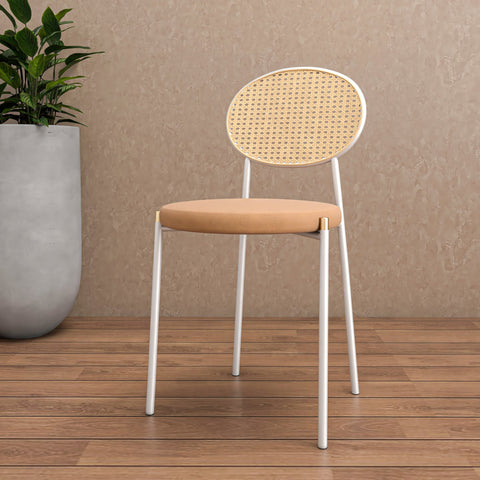 Euston Velvet Dining Chair with Rattan Back and Stainless Steel Legs